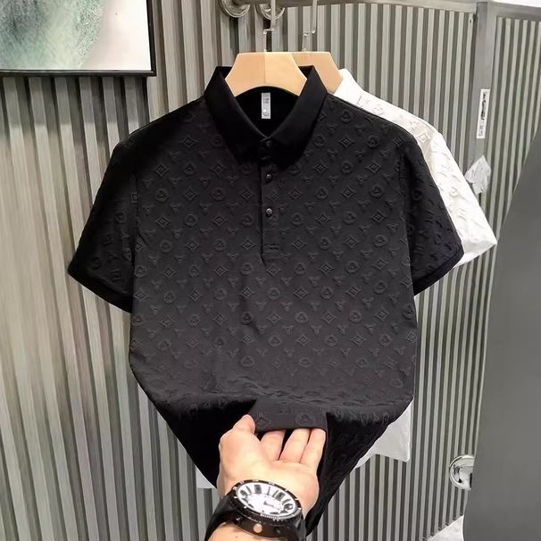 Casual Polo Shirt Men's Summer Simple And Versatile Ice Silk Breathable Slim Lapel Short Sleeved T Shirt_viptrois.com