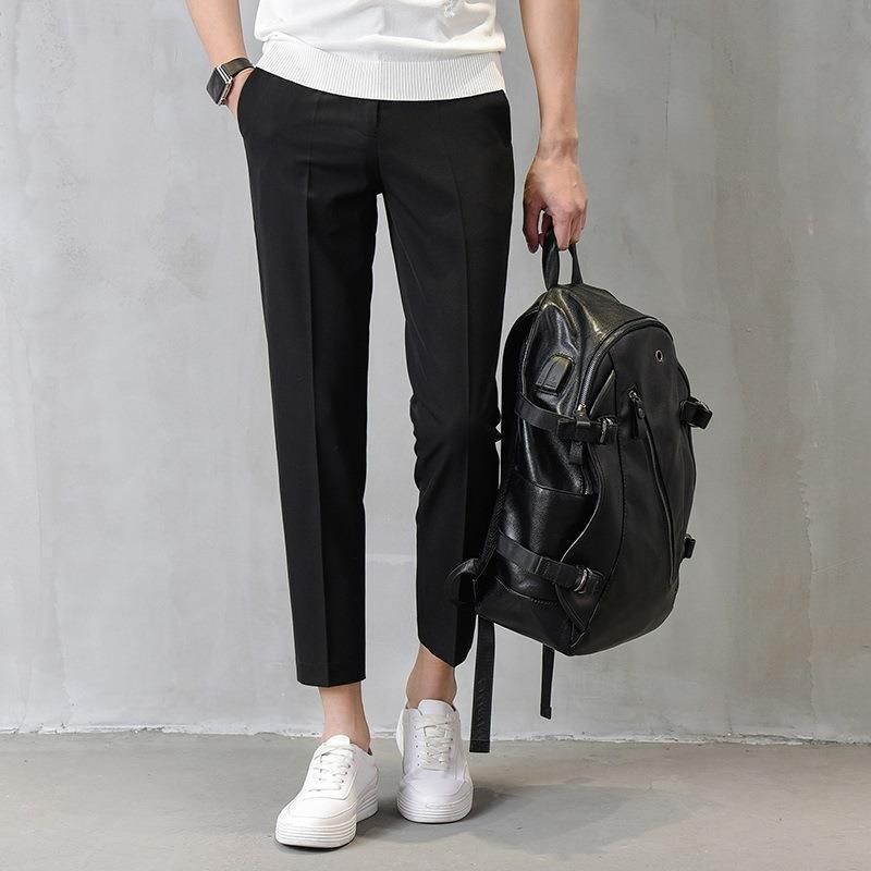 Men's Slim Fit Straight Leg Dress Pants - Casual Stretch Polyester Trousers With Drop Crotch For Business & Daily Wear_viptrois.com