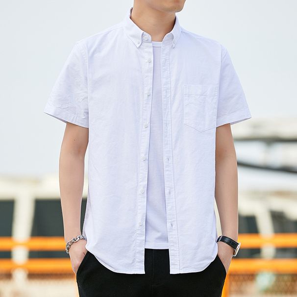 K Men's Casual Short-Sleeved Shirts Youthful Trendy Striped Shirts. No Necklace, T-shirt, Or Other Accessories_viptrois.com