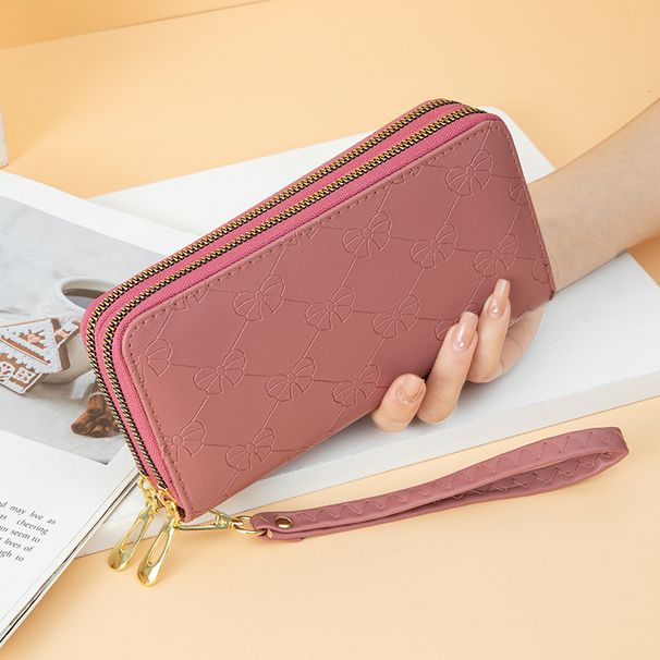 Wallet Card Cases Long Women's Wallet Fashion Simple Printed Bow Large Capacity Double Zipper Mobile Phone Clutch_viptrois.com