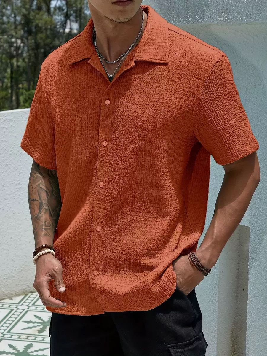 Men's Clothing Men's Shirt Summer New Men's Solid Color Short Sleeve_viptrois.com