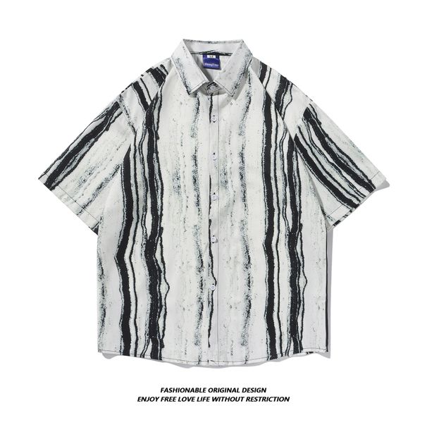 Men's Tie Dye Shirt Short Sleeved Thin Summer Style Sophisticated Cool Three Quarter Sleeve Loose Fitting Retro Jacket_viptrois.com