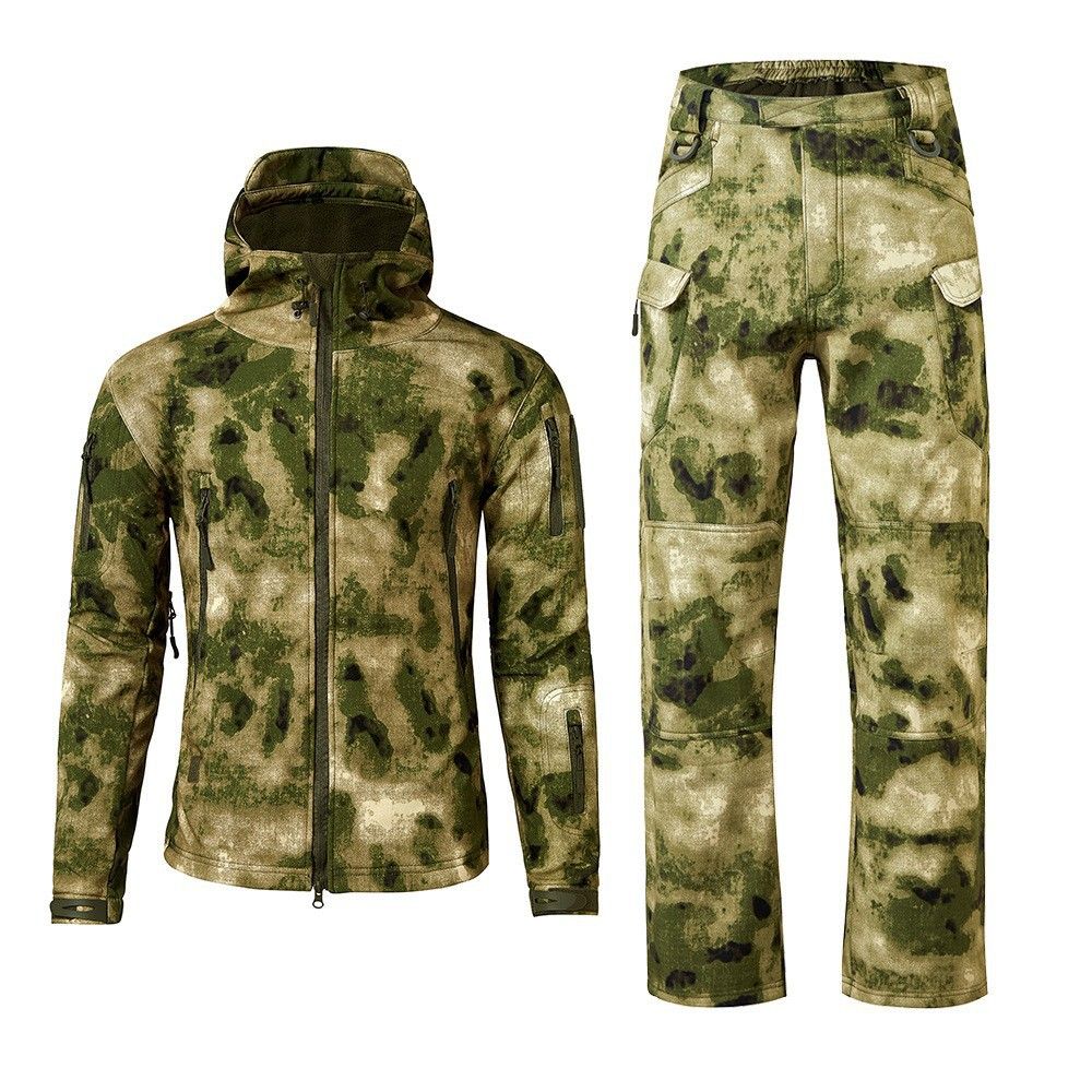 Men's Clothing Camouflage Soft Shell Fleece Jacket Suit Men's Winter Waterproof And Windproof Outdoor Sports Mountaineering Jacket_viptrois.com