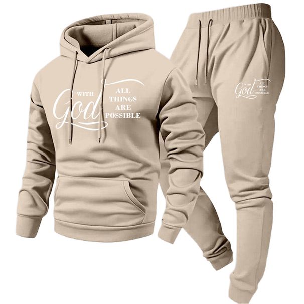 Men's Hooded Sweatshirt And Pants Set Letter Print Two Piece Clothing European And American Style Hot Selling Cross Border Trade_viptrois.com