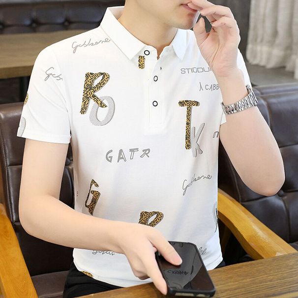 Summer New Men's Lead Short-sleeved T-shirt New Youth High-end Summer Lapel Polo Shirt With Collar Top Trendy_viptrois.com