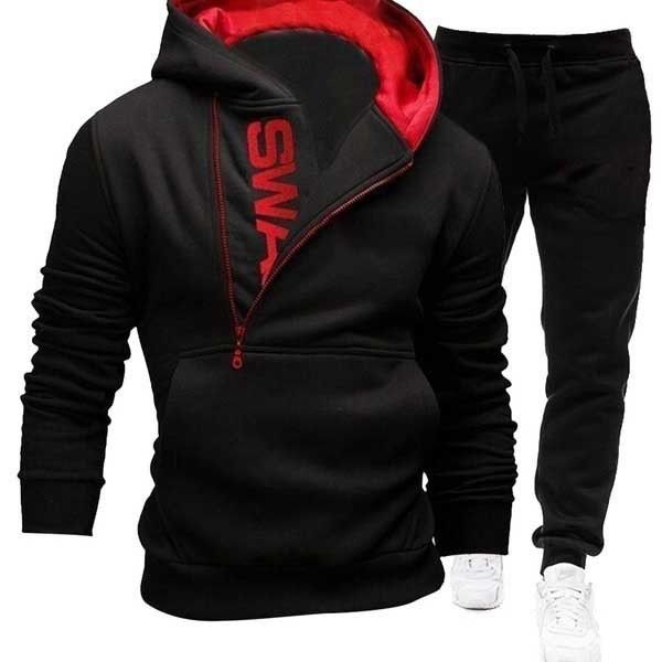 Men's Clothing new batch new pullover side zipper contrast color hooded men's fleece sweater suit_viptrois.com