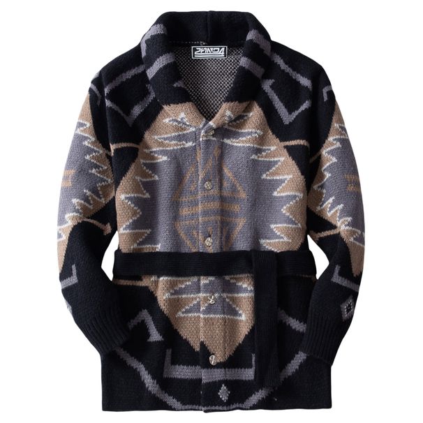 Pulse Cross-Border Men's Clothing European And American Retro Jacquard Cardigan Knitted Autumn Winter Mid-Length Lace-Up_viptrois.com