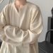 Texture Inspired Set Of Knitted Sweater With Large V-neck And Long Sleeved Sweatshirt Jacket_viptrois.com