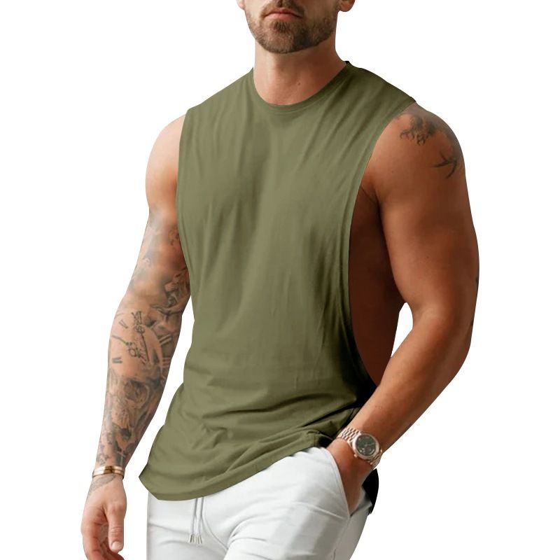 Men's Clothing Fitness Vest American Style Youth Stretch Sleeveless T-Shirt Trendy Solid Color Sports Vest For Summer_viptrois.com