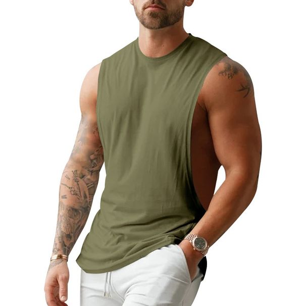 Men's Clothing Fitness Vest American Style Youth Stretch Sleeveless T-Shirt Trendy Solid Color Sports Vest For Summer_viptrois.com