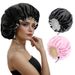 Double layer satin nightcap invisible elastic buckle adjustable silk solid color double sided wearable bath_viptrois.com