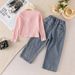 Kids Clothing Girls Suit Autumn New Girls Long Sleeved Round Neck Waist Top Jeans Two Piece Suit_viptrois.com