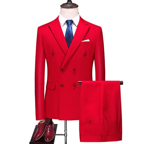 Men's Clothing large size suit three piece double breasted solid color hollow business casual suit_viptrois.com