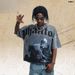 American-style Skull Print Washed Distressed Loose One-piece Cut Short-sleeve T-shirt Vintage_viptrois.com