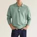 Men's Clothing Long Sleeve V Neck Button Men's Casual Tops Polo Shirt_viptrois.com
