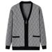 Pure Men's Knitted Cardigan Autumn Winter Diamond Check Jacquard Style Color Block Long Sleeve Pocket Zipper Decor Sweer_viptrois.com