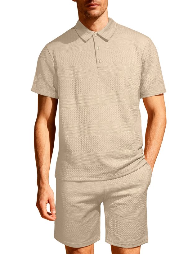 Men's Summer Waffle Knit Short Sleeve Button Down Shirt & Shorts Set - Breathable, Comfortable & Stylish Casual Outfit_viptrois.com