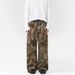 JIAMU Branch Camouflage Ins Cargo Pants American Distressed Design Sense Loose Outdoor Slacks Print Relaxation_viptrois.com