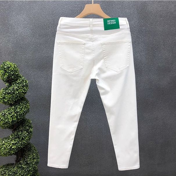 Spring And Autumn Solid Color Jeans Men, Trendy Slim Fit Ankle-Length Pants, Men's Casual Trousers For Youth_viptrois.com