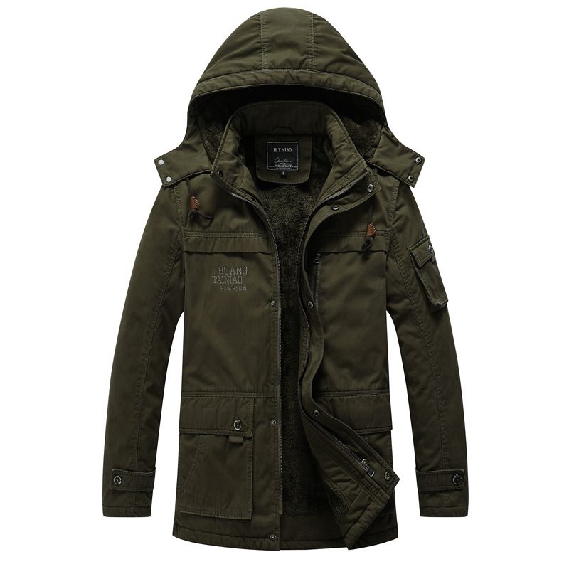 Men's Clothing Winter New Washed Jacket Cotton Clothes Plus Velvet Thickening Warm Cold Proof Men's Mid Length Hooded Cotton Padded Jacket Men_viptrois.com