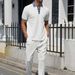 Men's Clothing New Youth Waffle Stand Collar Solid Color Zipper Short Sleeved Long Pants Suit_viptrois.com