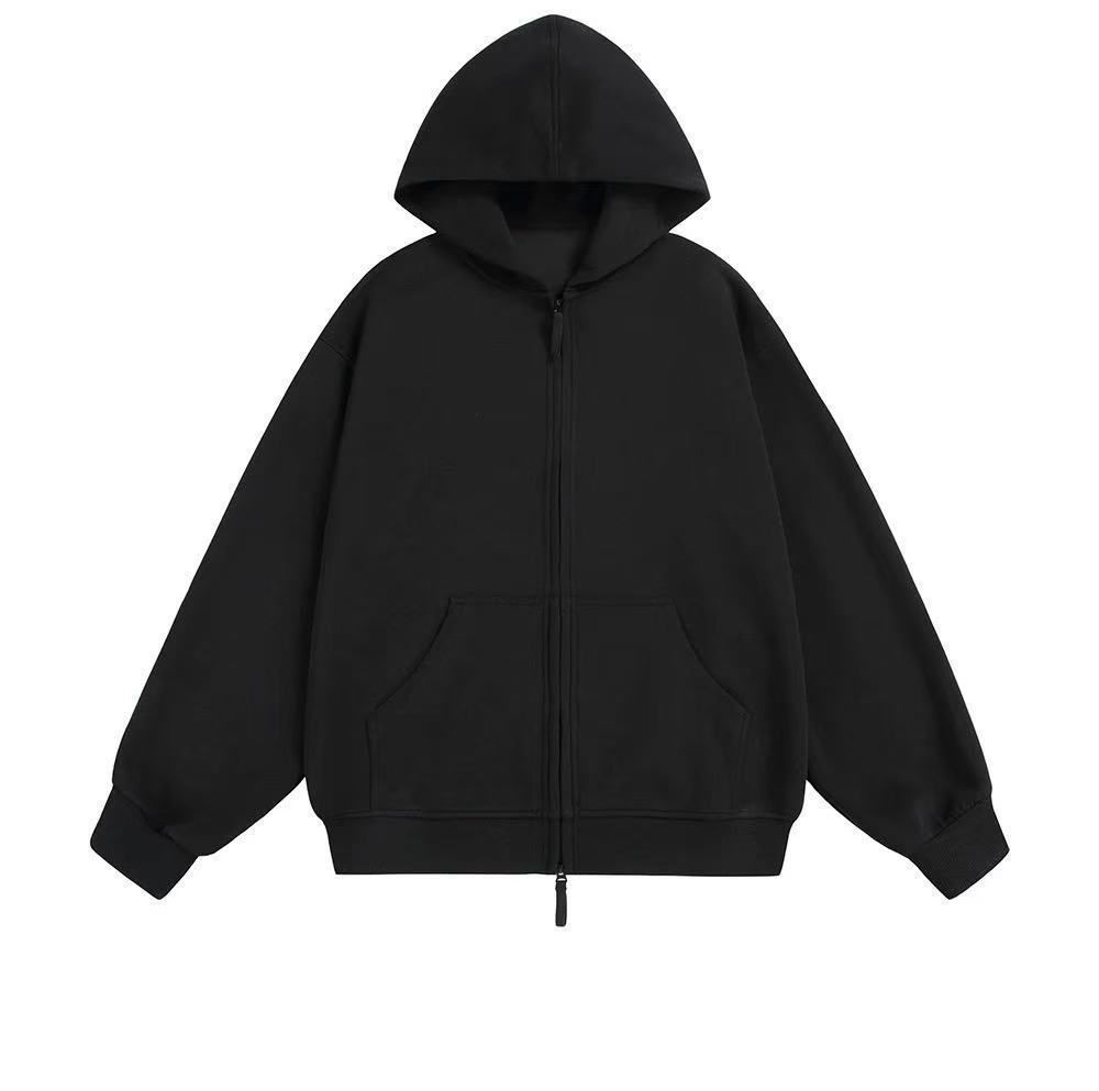 Large Zipper Hooded Autumn Men's Short Sweatshirt Top Gray Casual American Loose Fashion Versatile Set_viptrois.com