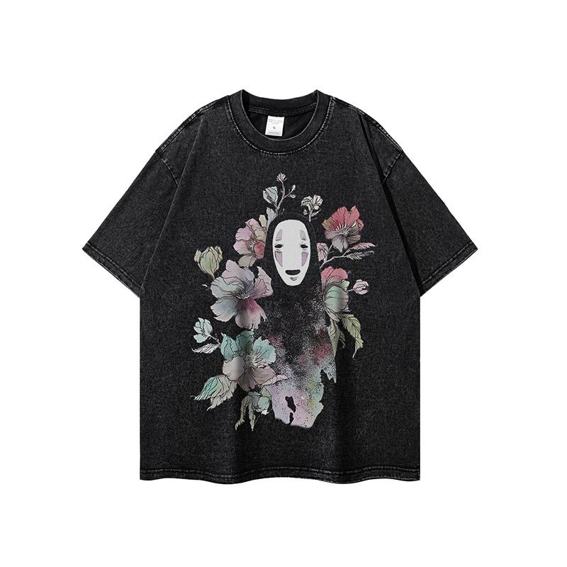 High Street Dark Style Oversize Vintage Washed Short T-Shirt For Men And Women Couples National Trend Half Sleeve Tee_viptrois.com