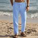 Men's Clothing Drawstring Simple Fashion Solid Color Casual Cotton And Linen Straight Trousers_viptrois.com