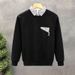 Men's Trendy Brand Faux Two Piece Striped Patchwork Collar Sweatshirt Casual Innerwear Top For Spring And Autumn_viptrois.com