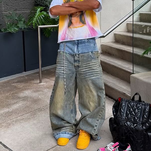 2026 European And American Style Street Fashion Washed Retro Loose Jeans Trendy Brand Wide-Leg Pants_viptrois.com