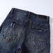 Men's Clothing Street Fashion Jeans Blue Vintage Skinny Ripped Leather Patch Jeans_viptrois.com