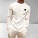 Men's Clothing New Autumn And Winter Men's Letter Patch Chest Details Casual Loose Round Neck Pullover Long Sleeve White Sweatshirt_viptrois.com