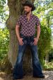 Men's Cowboy Flare Pants Punk Style Retro Cowboy Tie Floral Stretch Cowboy Male_viptrois.com