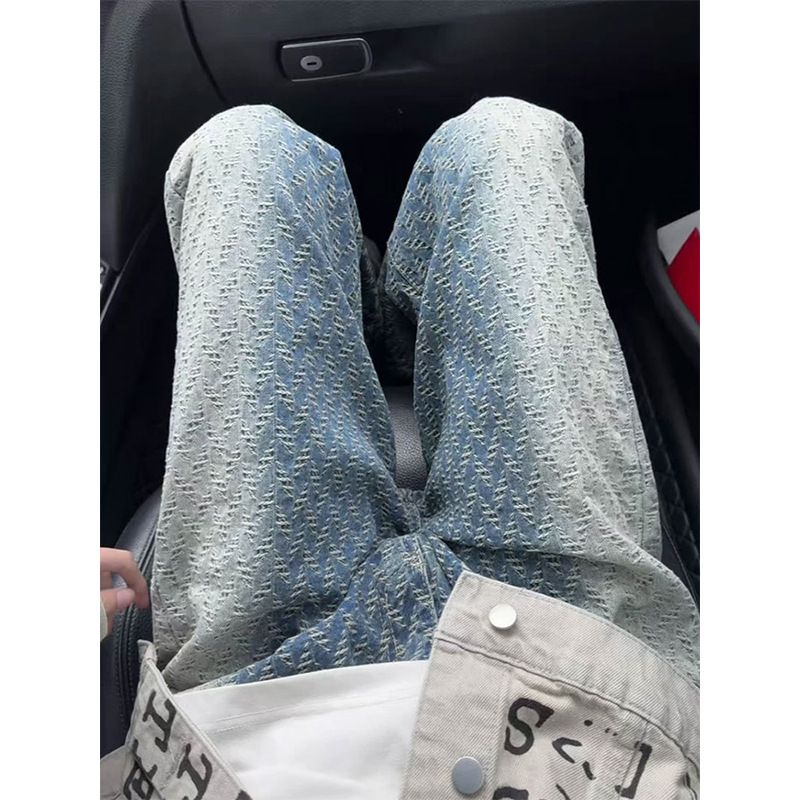 Men's Clothing Blue Gradient Jacquard Jeans Men's Summer American Fashion Brand High End Pants Design Narrow Version Flared Trousers_viptrois.com