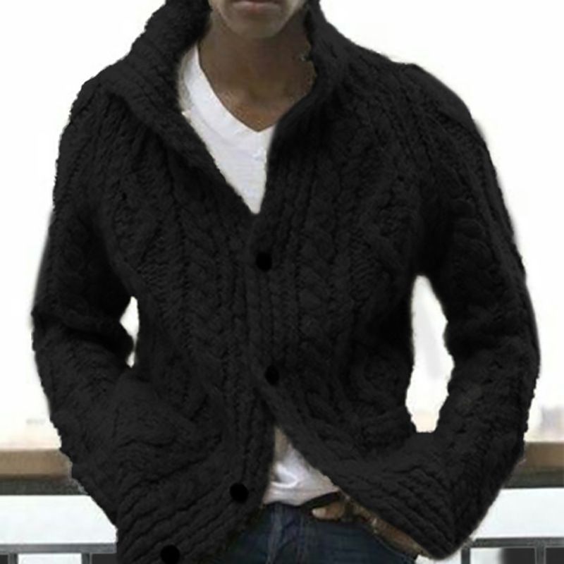 Loom 2024 Autumn Winter European American Men Solid Color Knitted Jacket Cross-border Men's Clothing Cardigan Plus_viptrois.com