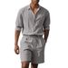 Men's Clothing Men's Summer New Loose Trend Linen Solid Color Simple Long Sleeved Shirt Beach Shorts Suit_viptrois.com