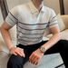 Summer New Arrival Men's Polo Shirt High End Ice Silk Hollow out Striped Short Sleeve T-Shirt Thin Knitwear_viptrois.com