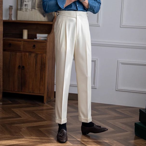 Men's Clothing Spring And Autumn High Waist Straight Casual Trousers British Retro Versatile Trousers_viptrois.com