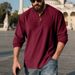 Men's Autumn Corduroy Henley Shirt - Vintage Loose Fit Casual Long Sleeve Top In Khaki, Olive, Grey, Brown, Burgundy, Black (S-Xxxl)_viptrois.com