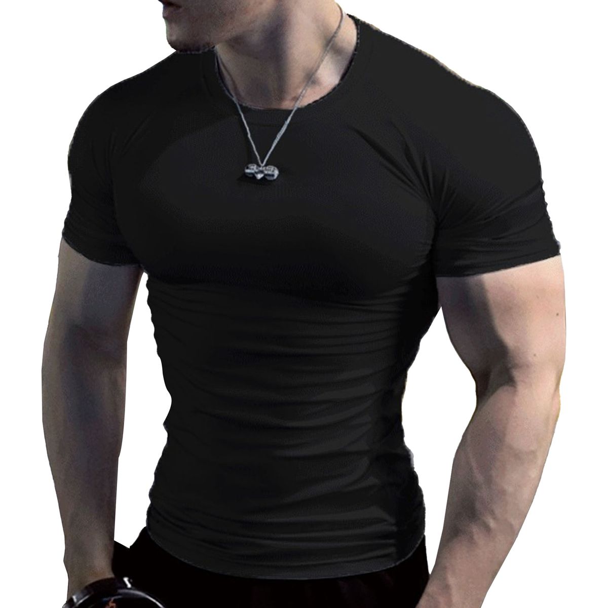 Men's Crew Neck Casual Muscle T-Shirt Short Sleeve Solid Gym T-Shirt Slim Fit Lightweight T-Shirts_viptrois.com