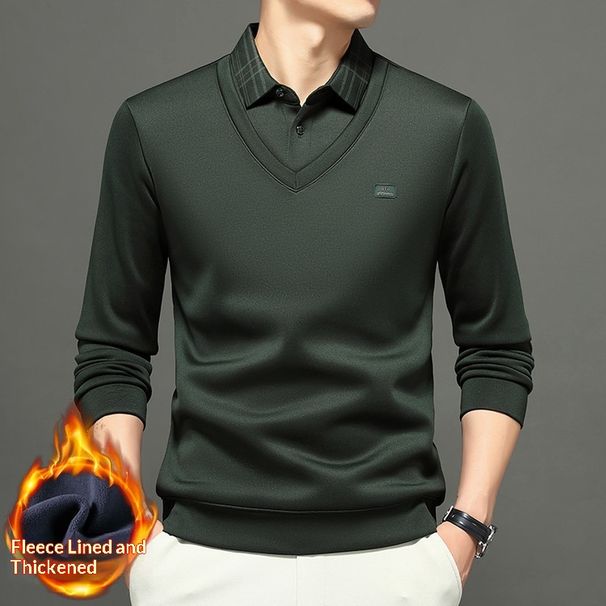 Pure 2025 Winter Two-Piece Men's Fleece-Lined Thickened Warm Casual Base Shirt Sweater Wholesale_viptrois.com