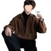 Loom Loom Trendy Men's Long Sleeve Sicilian Patchwork Autumn Sweatshirt Shirt Top Light Brown Black Custom European And American_viptrois.com