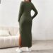 European And American Maternity Dress Round Neck Long Sleeve Maternity Dress Summer Large Slit Knitted Slim Maternity Dress_viptrois.com