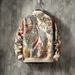 Men's ETRO-Style Crane Floral Jacquard Bomber Jacket, Beige Satin-Like Full-Zip Coat With Oriental Embroidery Print, Inspired By ETRO For Statement St_viptrois.com