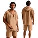 Men's Clothing Linen Hooded Shirt Shorts Set - Loose Fit Summer Beachwear Casual Short Sleeve Outfit_viptrois.com