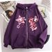 Threaded Hem Unisex Casual Zipper Jacket Street Style Printed Star Pony Hoodie_viptrois.com