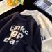Autumn And Winter Lazy Style Loose Knit Sweater Jacket Letter Retro Sweater_viptrois.com