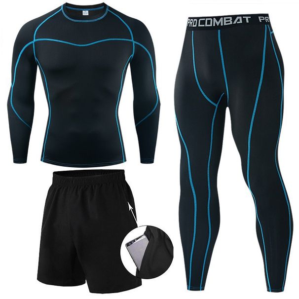 Men's compression T-shirt suit quick-drying long-sleeved sportswear running fitness clothing high-elastic training clothing tights_viptrois.com