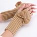 G101 Short Bowknot Gloves New Autumn Winter Women Cute Wrist Knitted Wool Warm Fingerless Arm Warmers_viptrois.com