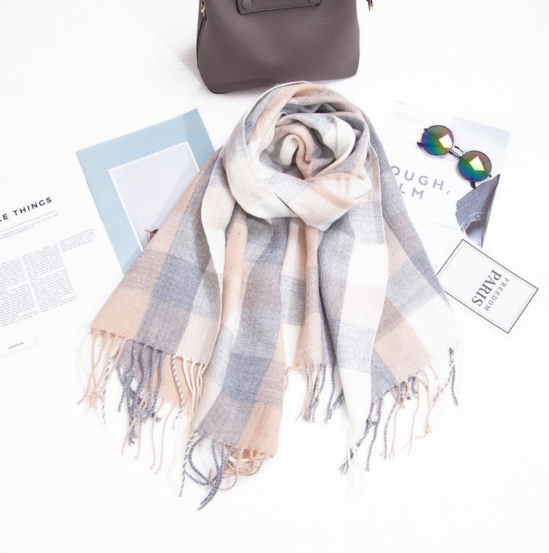 Unisex Flowsu color double-sided plaid scarf women's thick bib shawl_viptrois.com